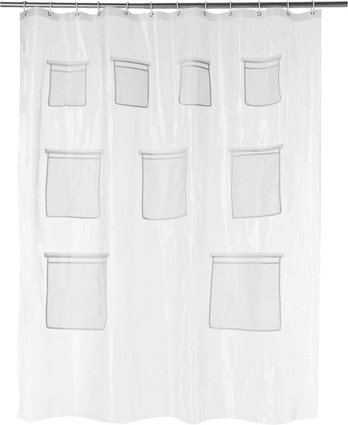 Amazon Basics Bathroom Shower Curtain, Water Repellent Fabric with Weighted Hem, Grommets & Hooks, Machine Washable, 72"x72", White