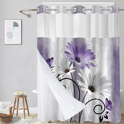 Hookless Shower Curtain with Snap in Liner, Blue Colorful Floral, 72W x 75L