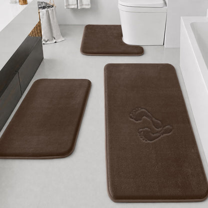 HUXMEYSON Bathroom Rugs Sets 3 Piece, Non-Slip & Quick Dry Bath Mat Set, Ultra Soft Velvet Bath Rugs for Bathroom, Toilet and Shower Floor, Grey