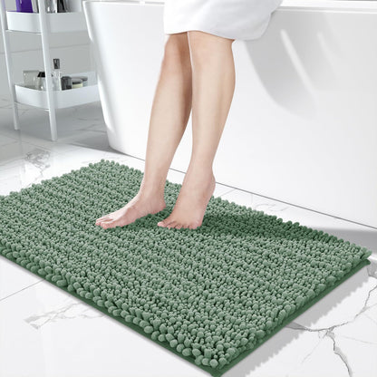 Yimobra Bathroom Rugs Non-Slip Washable – Extra Soft & Absorbent Chenille Bath Mat, Quick-Dry Plush Shaggy Floor & Vanity Bath Rugs for Tub & Shower, Modern Home Decor Accessories, 24 x 17, Grey
