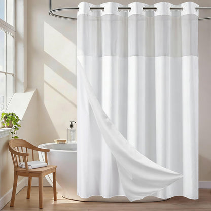 No Hook Shower Curtain and Liner Set, Ombre Black and White, 71x74