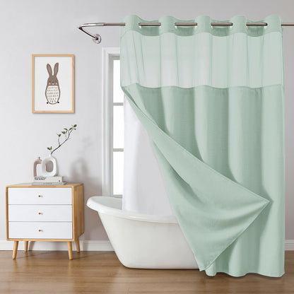 No Hook Extra Long Waffle Shower Curtain with Snap-in Liner,71x98,SageGreen