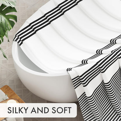 AmazerBath Shower Curtain, Washable Cloth Black Shower Curtain Sets with 12 Shower Curtain Hooks, Fabric Rustic Black and White Striped Curtain, Farmhouse Bathroom Curtains, 72x72 Inches
