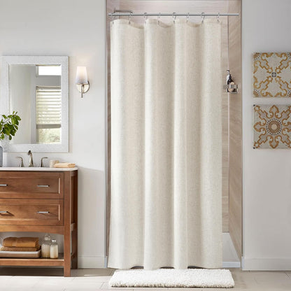 Naturoom Linen Shower Curtain 72 Inch Long for Bathroom Beige 1 Panel