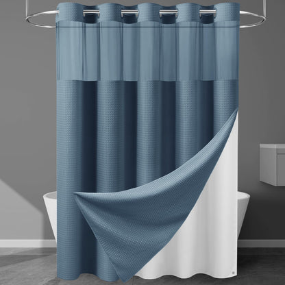 256GSM Heavyweight Ringless Waffle Shower Curtain with Liner, 71x74, Grey