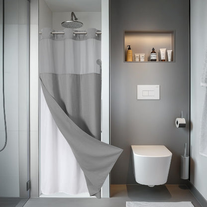 eachope No Hook Waffle Shower Curtain with Snap-in Liner, 71x74 Inch, Grey