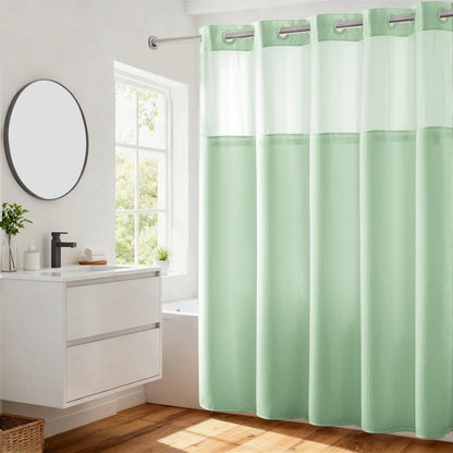 River Dream Waffle No Hook Shower Curtain with Liner,Navy Blue,71x74