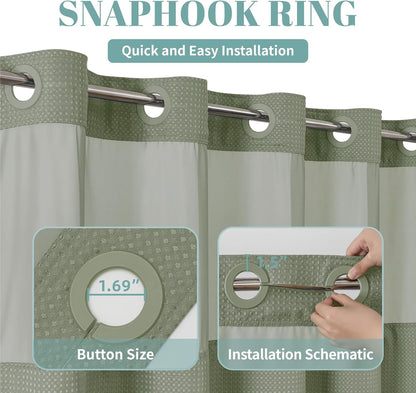 No Hook Extra Long Waffle Shower Curtain with Snap-in Liner,71x98,SageGreen