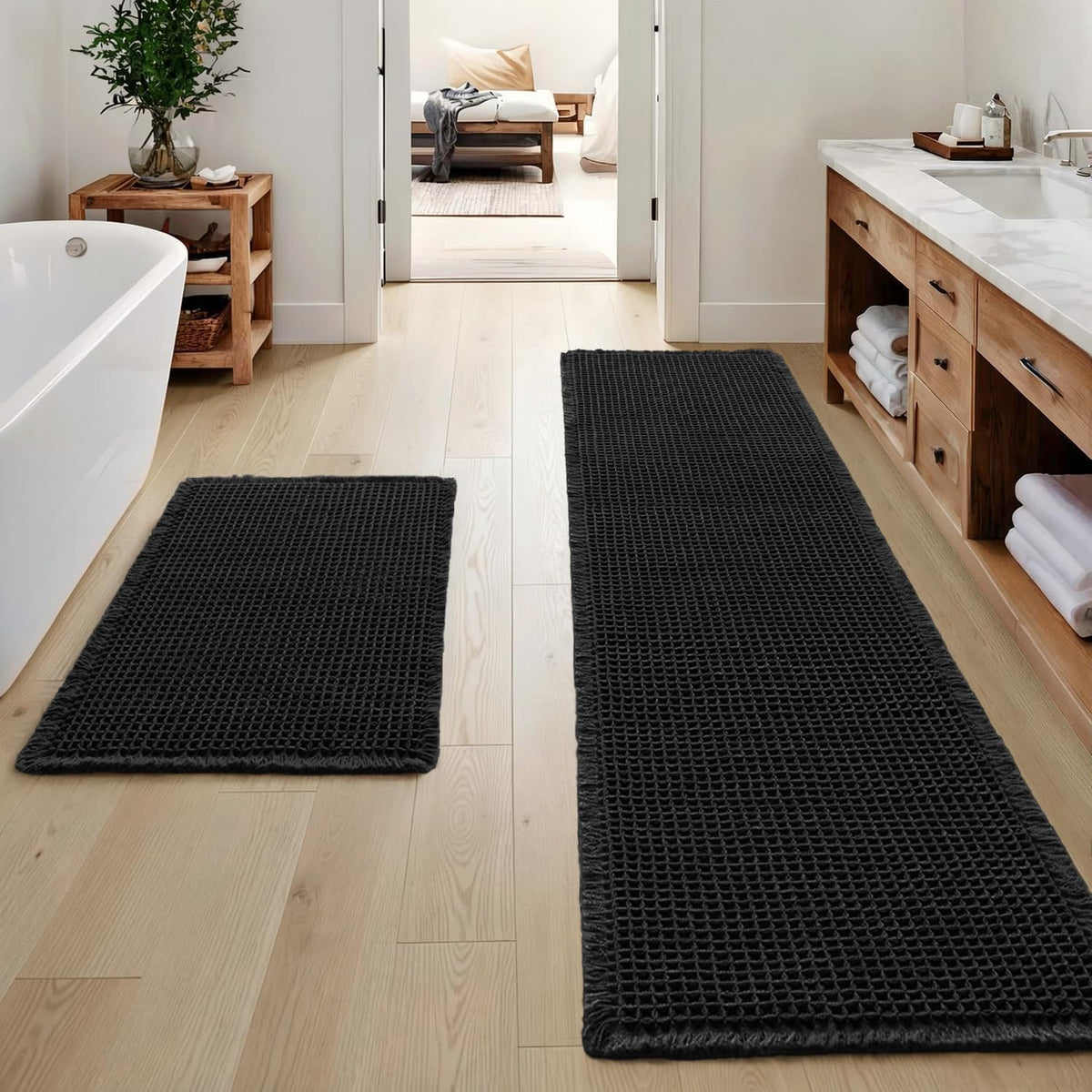 MIULEE Set of 2 Waffle Bathroom Rugs Boho Bath Mat Brown 18x30 Inch