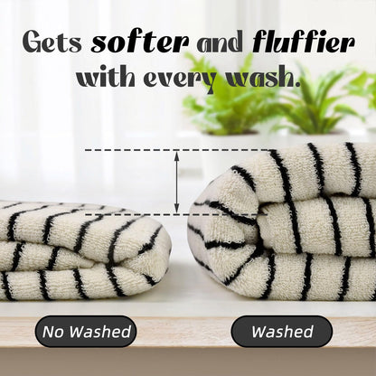 8 Piece Black and Ivory Towel Set, Super Soft & Absorbent Cotton Striped