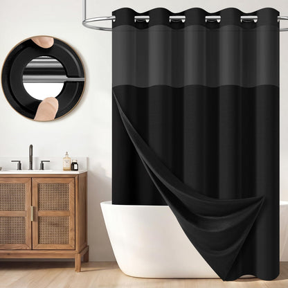 BTTN Cream Ringless Linen Textured Shower Curtain with Snap in Liner, 72x75
