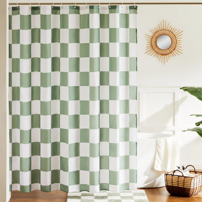 Ohocut Checkered Shower Curtain, Sage Green Shower Curtains for Bathroom, Cute Retro Checkboard Shower Curtain Vintage Aesthetic, Washable Fabric Bath Curtain 72''x72''
