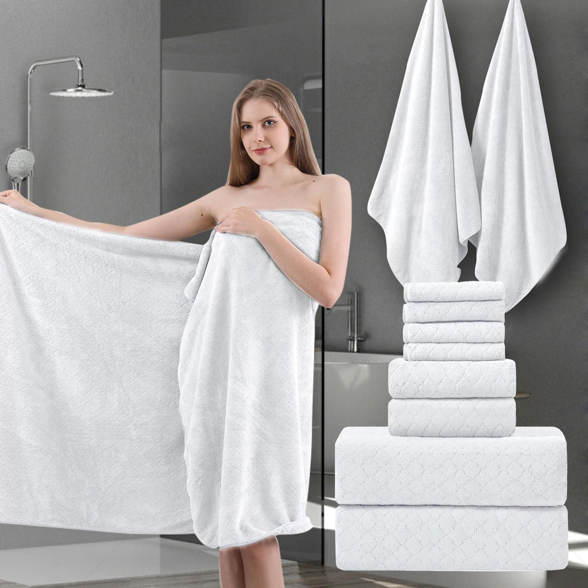 Ycosy 8-Piece Bath Towels Set,2 Oversized Bath Sheet,2 Hand Towels and 4 Washcloths - 600 GSM Soft Microfiber Highly Absorbent Quick Dry Shower Towel Collection for Bathroom Hotel and Spa,Mint Green
