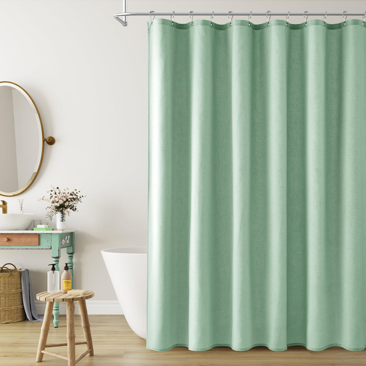 Naturoom Linen Shower Curtain 72 Inch Long for Bathroom Beige 1 Panel