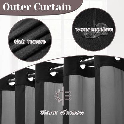 SORTTO Ringless Slub Shower Curtain with Snap in Liner, 71x74, Black