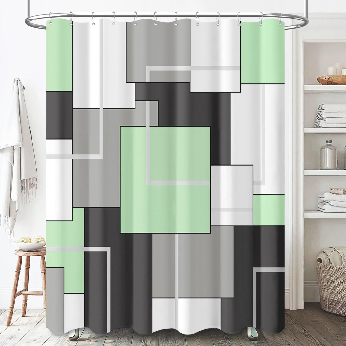BTTN Navy Blue Modern Geometric Waterproof Fabric Shower Curtain, 72x72