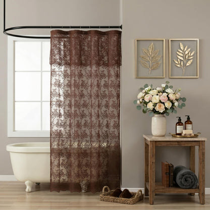 Ivory Lace Shower Curtain 72x72, Vintage Shabby Chic with Attached Valance