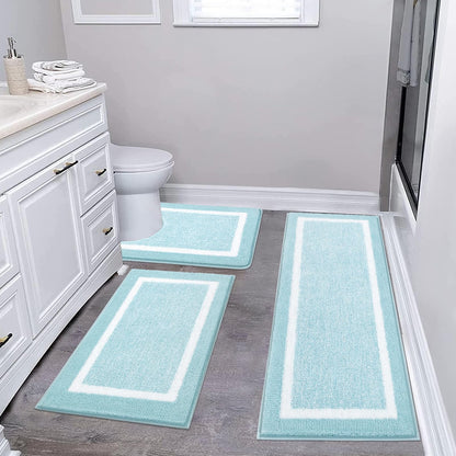 Pauwer Bathroom Rugs 3 Piece Set, Non Slip Washable Bath Mat, Dark Grey
