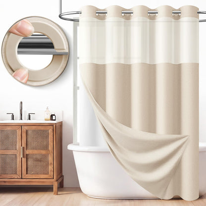 BTTN Cream Ringless Linen Textured Shower Curtain with Snap in Liner, 72x75