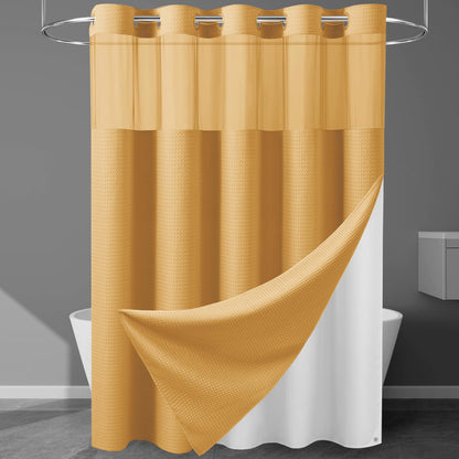 256GSM Heavyweight Ringless Waffle Shower Curtain with Liner, 71x74, Grey