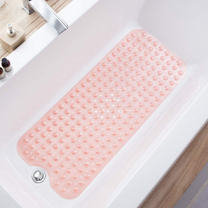TEESHLY Bathtub Mats for Shower Tub, Extra Long Non-Slip 39 x 16 Inch Bath Mat with Drain Holes and Suction Cups, BathMat for Bathroom with Machine Washable (Clear Grey)