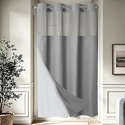 256GSM Heavyweight Ringless Waffle Shower Curtain with Liner, 71x74, Grey