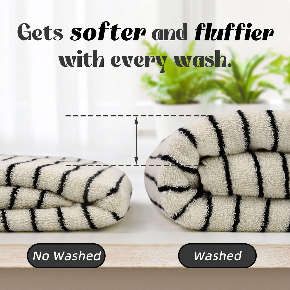 Black and Ivory Striped Bath Towels Set of 2, Lighter & Quick Dry Towels