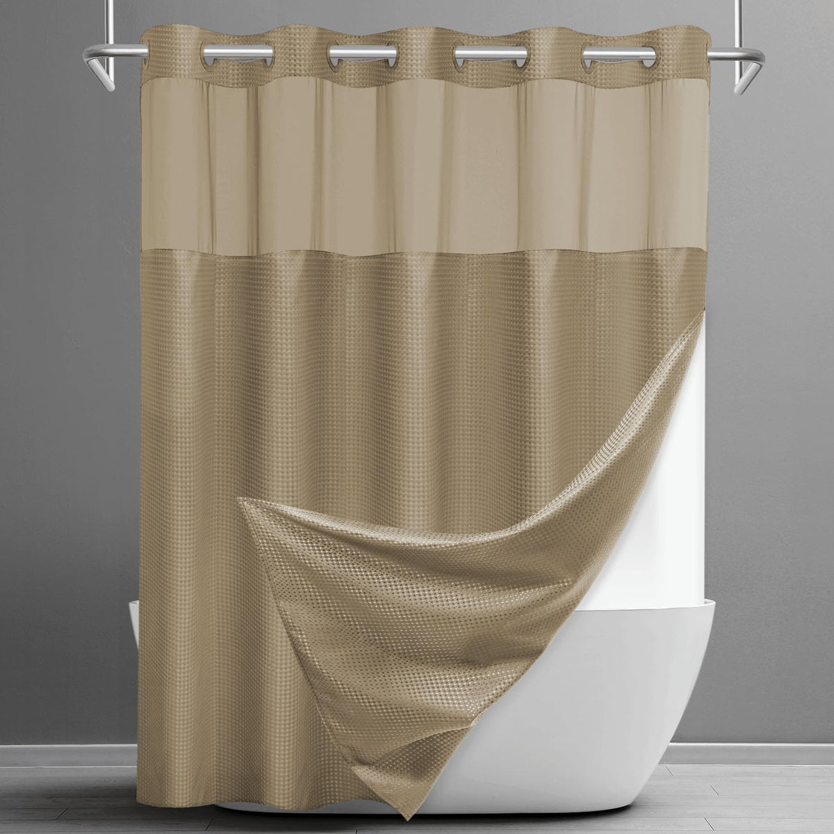 SORTTO Ringless Waffle Shower Curtain with Snap in Liner Set, 71x74, Grey