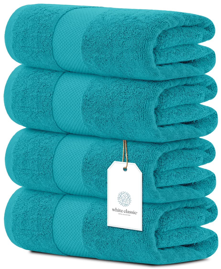 White Classic Luxury Dolphin Gray Bath Towels 4 Pack, 27x54, Turkish Cotton