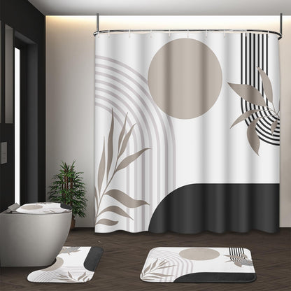 Bathroom Sets with Shower Curtain and Rugs, Set of 4 Geometric Boho