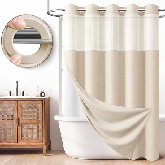 BTTN Cream Ringless Linen Textured Shower Curtain with Snap in Liner, 72x75