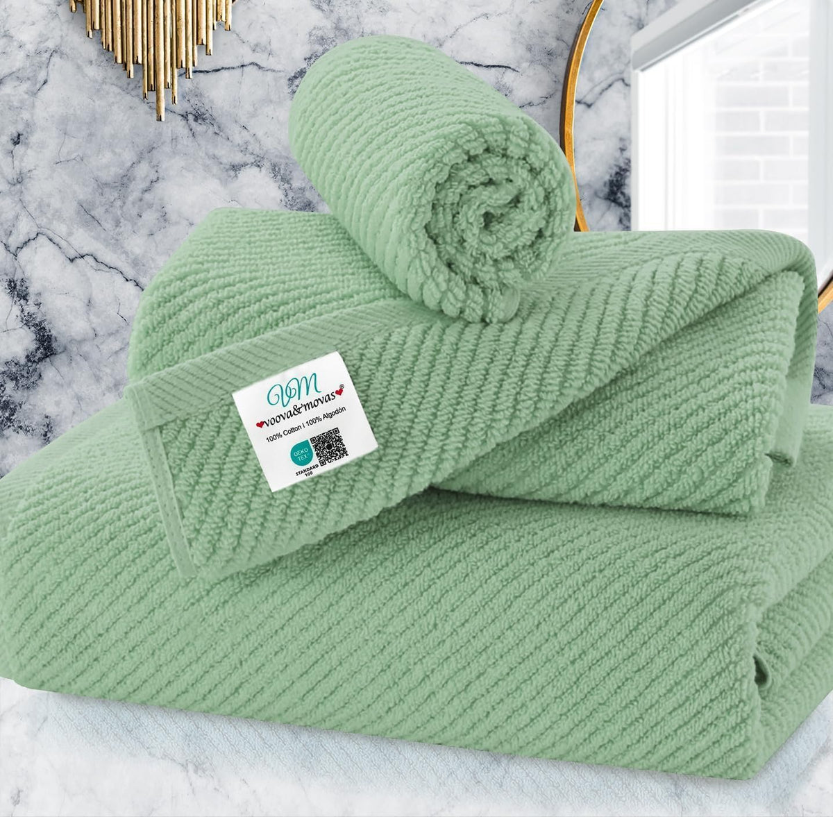 VOOVA & MOVAS 6PC Towel Set, 100% Cotton, Aqua Teal