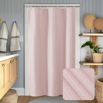 OWENIE Pink Shower Curtain for Bathroom 72x72 Inch, 3D Embossed Textured Waffle Fabric Shower Curtains, Soft Hotel Farmhouse Style, Water Repellent, Machine Washable, Pink, 72" W x 72" L