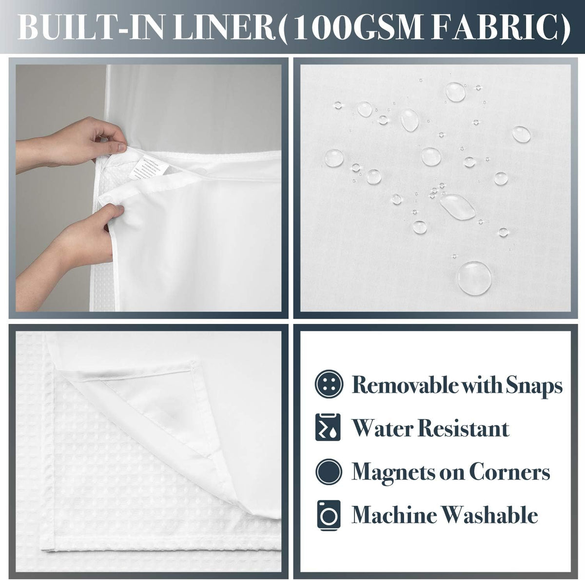 N&Y HOME Waffle Weave Shower Curtain with Snap-in Liner Set White, 71x72