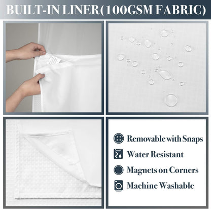 N&Y HOME Waffle Weave Shower Curtain with Snap-in Liner Set White, 71x72