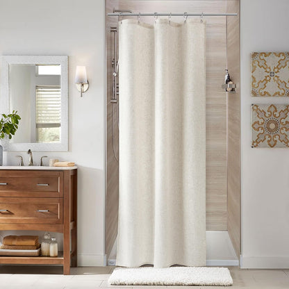 Naturoom Linen Shower Curtain 72 Inch Long for Bathroom Beige 1 Panel