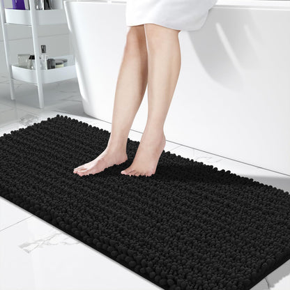 Yimobra Bathroom Rugs Non-Slip Washable – Extra Soft & Absorbent Chenille Bath Mat, Quick-Dry Plush Shaggy Floor & Vanity Bath Rugs for Tub & Shower, Modern Home Decor Accessories, 24 x 17, Grey