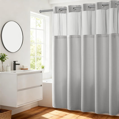 River Dream Waffle No Hook Shower Curtain with Liner,Navy Blue,71x74