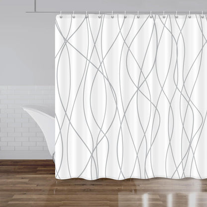 Striped Shower Curtain for Bathroom, Grey White, 72" W x 72" L