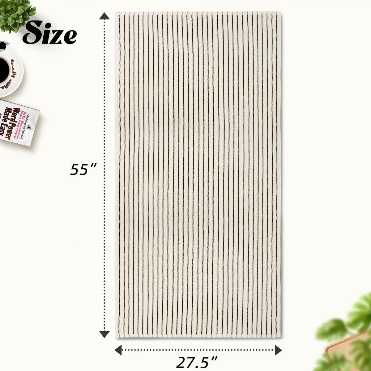 Black and Ivory Striped Bath Towels Set of 2, Lighter & Quick Dry Towels