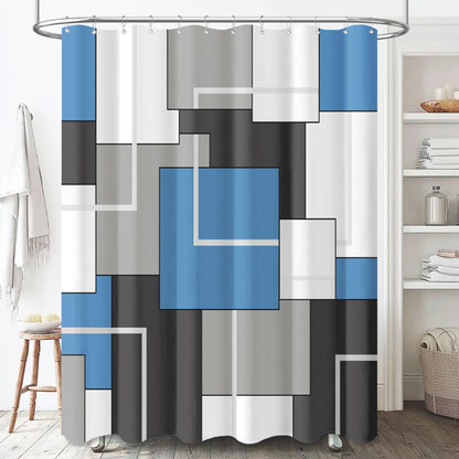 BTTN Navy Blue Modern Geometric Waterproof Fabric Shower Curtain, 72x72