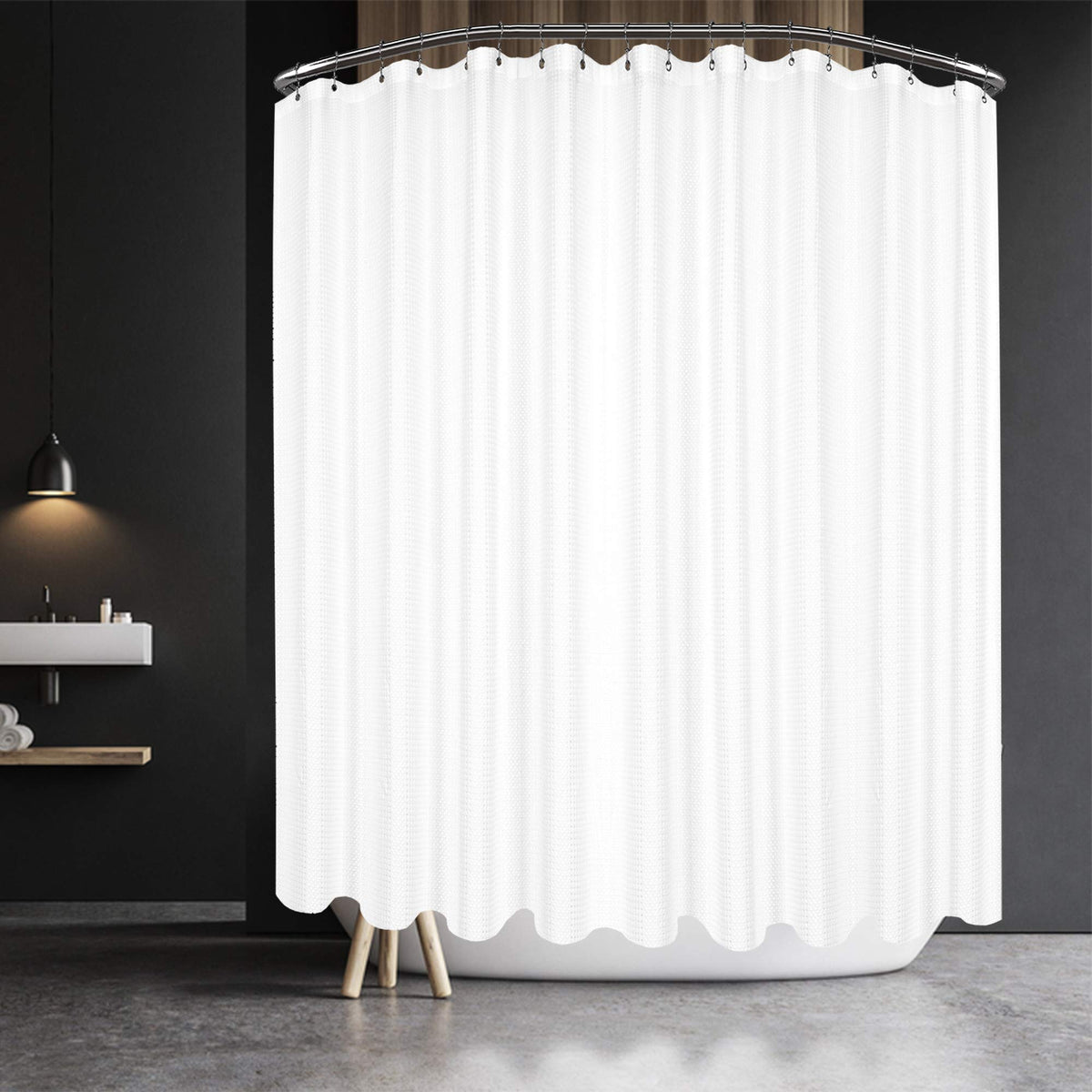 Barossa Design Waffle Weave Extra Long Shower Curtain White 84 Inch Length