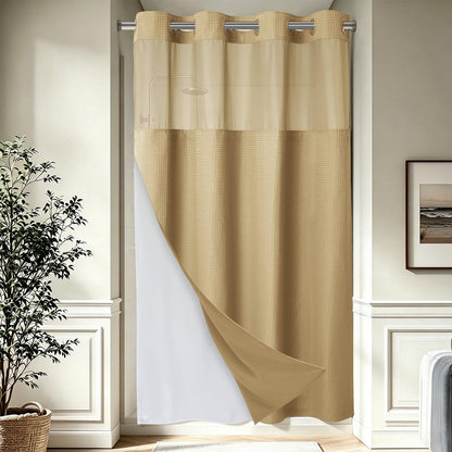 256GSM Heavyweight Ringless Waffle Shower Curtain with Liner, 71x74, Grey