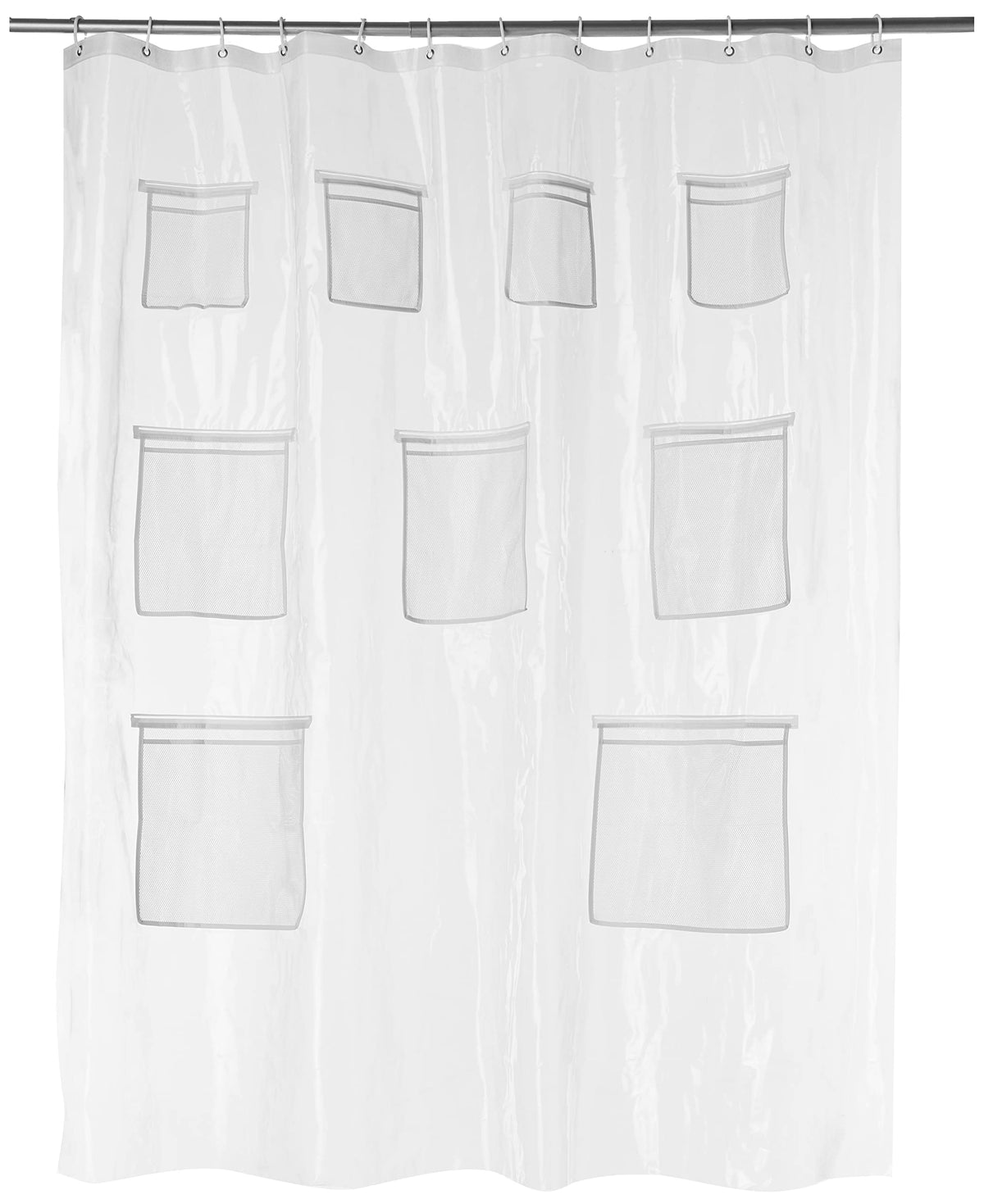 Amazon Basics Bathroom Shower Curtain, Water Repellent Fabric with Weighted Hem, Grommets & Hooks, Machine Washable, 72"x72", White