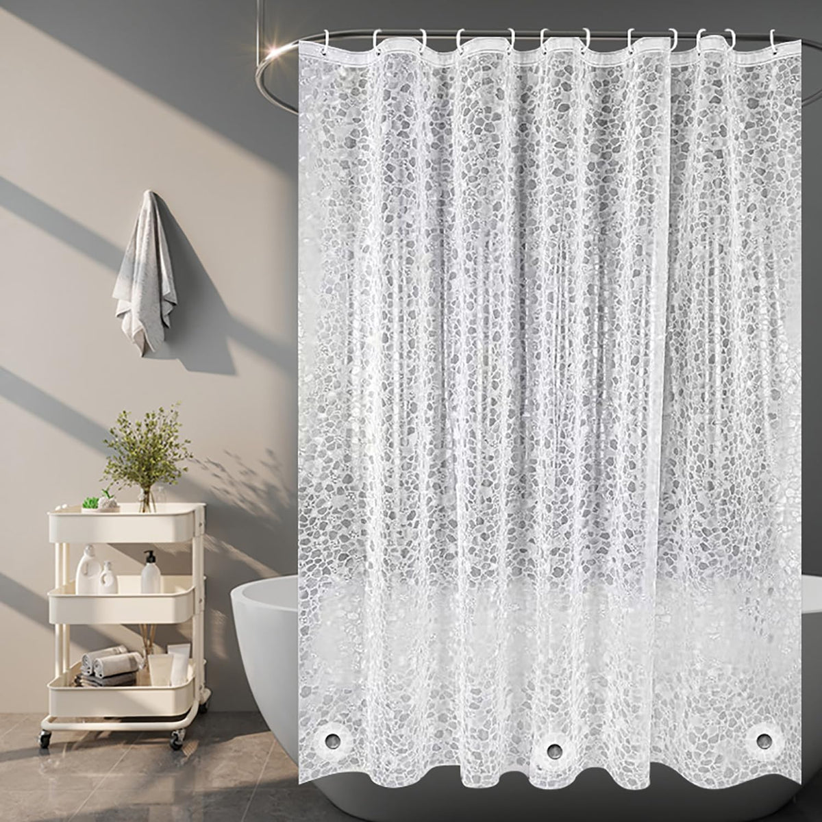 TIKABC Black Shower Curtain Liner, 4G PEVA Shower Liner, Plastic Waterproof Shower Curtains, 72x72 inch with Grommet Holes 3 Magnetic Weights(Black)