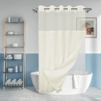 River Dream No Hook Shower Curtain with Snap-in Liner Set, White, 71x74