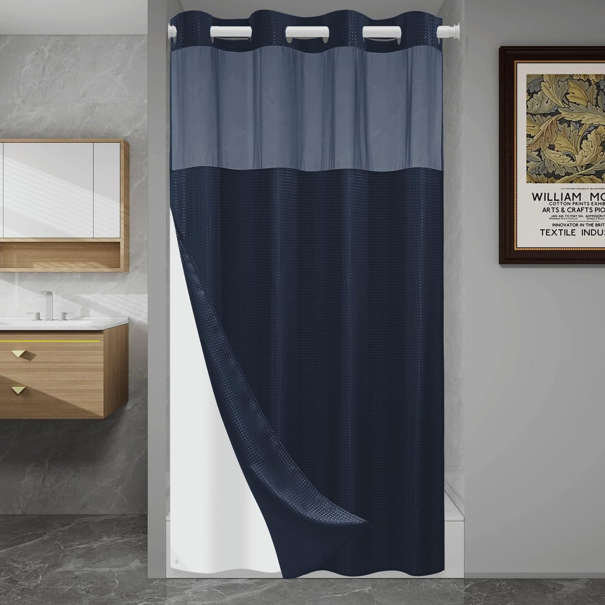 SORTTO Ringless Waffle Shower Curtain with Snap in Liner Set, 71x74, Grey