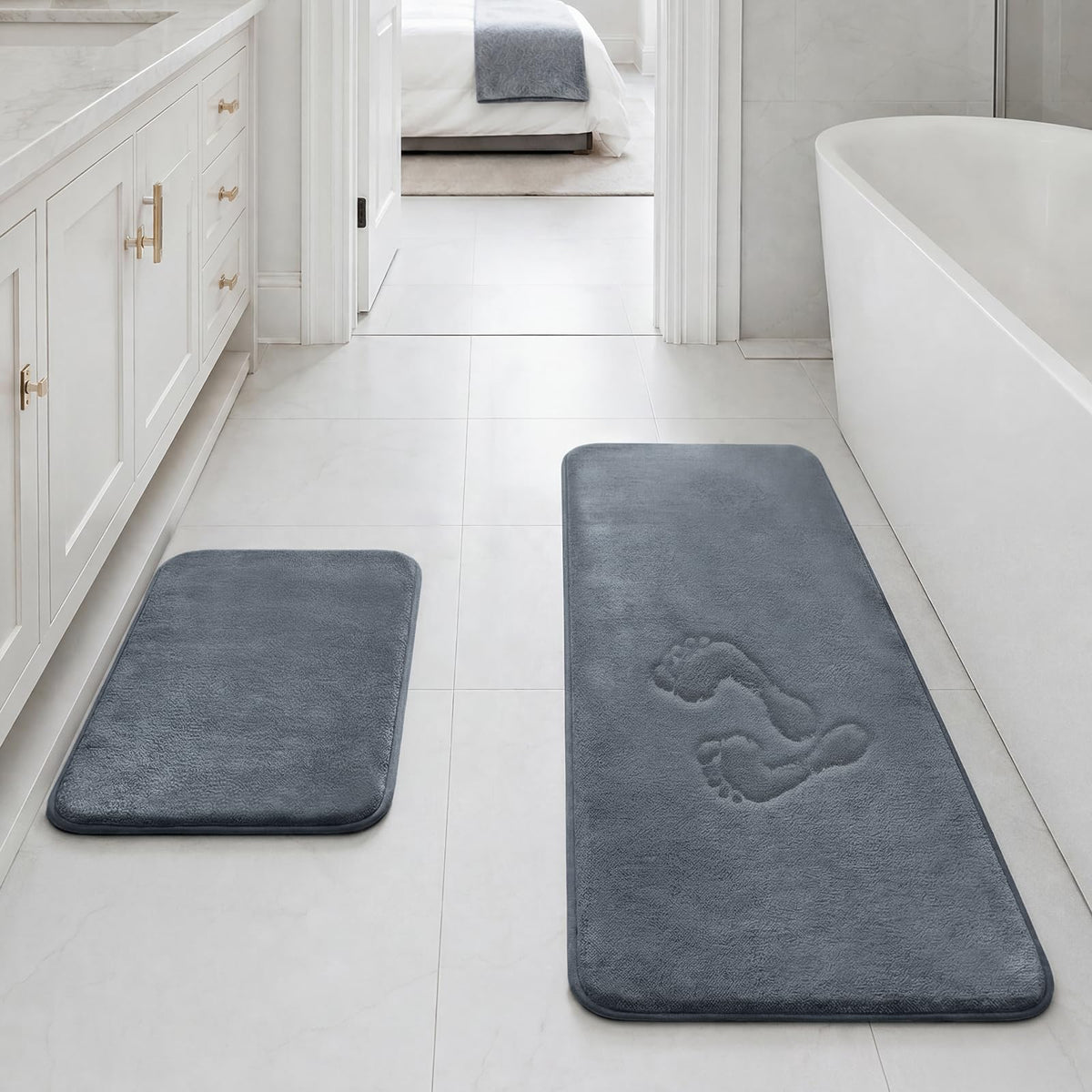 HUXMEYSON Bathroom Rugs Sets 3 Piece, Non-Slip & Quick Dry Bath Mat Set, Ultra Soft Velvet Bath Rugs for Bathroom, Toilet and Shower Floor, Grey