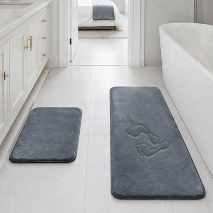 HUXMEYSON Bathroom Rugs Sets 3 Piece, Non-Slip & Quick Dry Bath Mat Set, Ultra Soft Velvet Bath Rugs for Bathroom, Toilet and Shower Floor, Grey