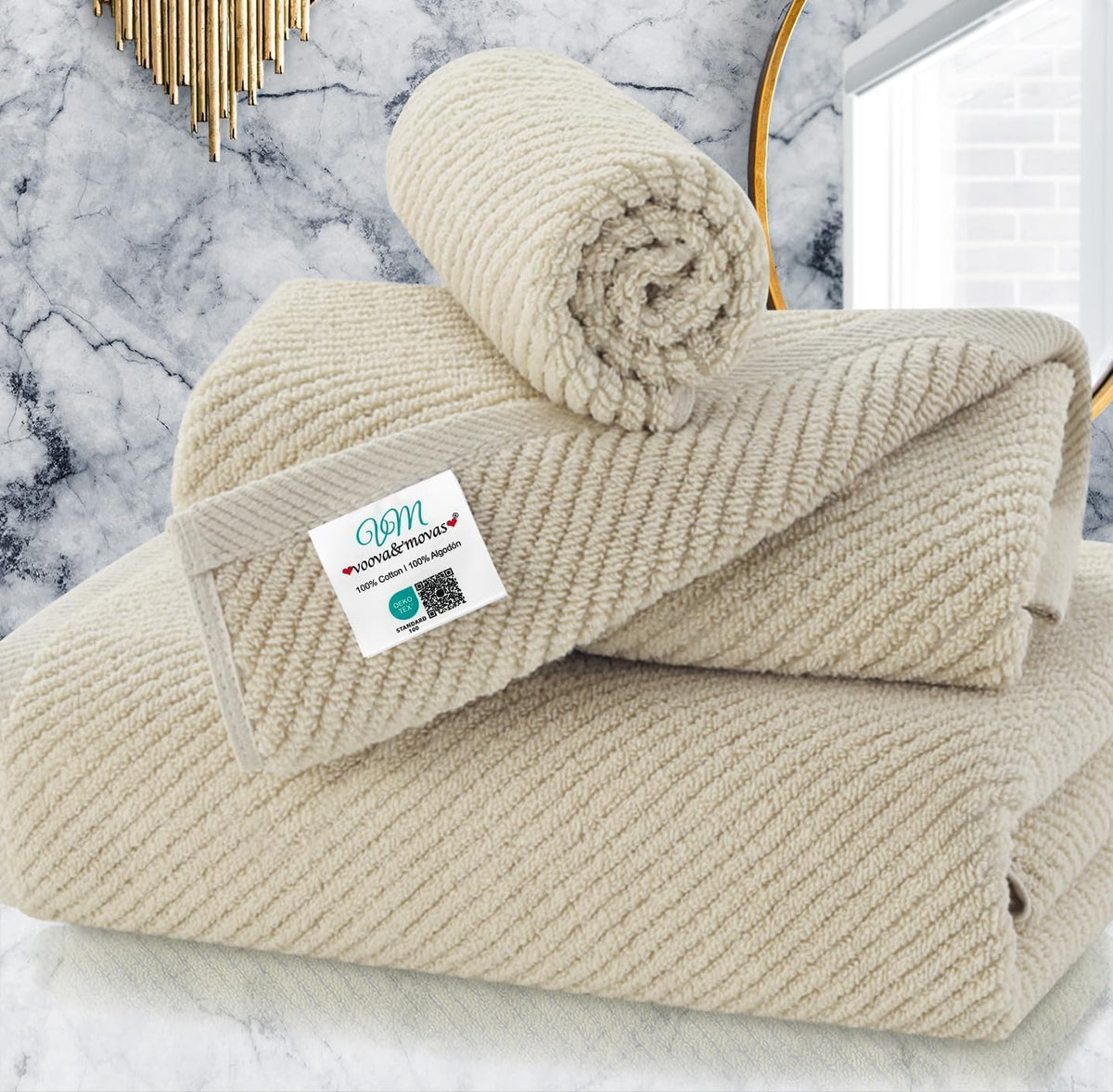 VOOVA & MOVAS 6PC Towel Set, 100% Cotton, Aqua Teal